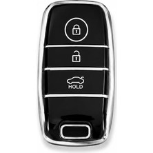 Autohan Keys Kia Rio Ceed Soul Sportage Sorento Picanto ile Uyumlu Nano Anahtar Kılıfı, Siyah Gümüş, 3 Buton