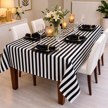 Meral Kurşun Collection Milano Siyah Beyaz Çizgili Masa Örtüsü | Sıvı Geçirmez | Özel Ölçü Dikim|oeko-Tex® 100