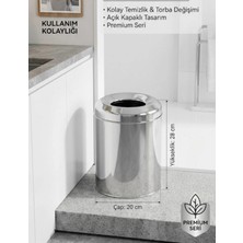 Hey Çelik | 8 Litre Lux 430 Kalite Paslanmaz Çelik Banyo ve Mutfak Çöp Kovası – 28CM