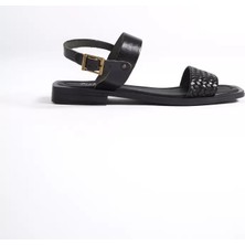 Trendella Siyah Örgü Desenli Hakiki Deri Sandalet TR31MY20A