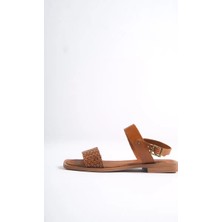 Trendella Taba Örgü Desenli Hakiki Deri Sandalet TR31MY20E