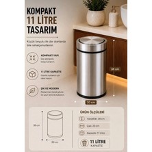 Hey Çelik 11 Litre Pratik Kapak Paslanmaz Metal Çöp Kovası | Ofis-Banyo-Mutfak