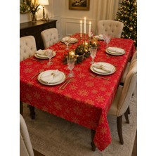 Meral Kurşun Collection Royal Noel Kırmızı Sıvı Geçirmez Masa Örtüsü | Altın Kar Tanesi Desenli | Özel Ölçü Dikim