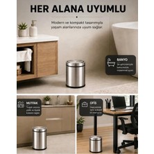Hey Çelik | 8 Litre Pratik Kapaklı Paslanmaz Çelik Çöp Kovası | Banyo - Mutfak - Ofis