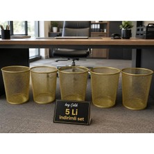 Hey Çelik | 5’li Set | Gold Hasır Fileli Metal Masa Altı Çöp Kovası