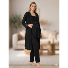 Bone 6205 Kadın 3'lü Jakarlı Sabahlıklı Lohusa Pijama Takımı