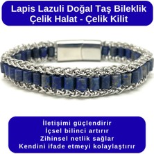 Yıldız Doğal Taş Sertifikalı Lapis Lazuli Doğal Taş Bileklik Çelik Halat Çelik Kilit