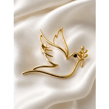 Haki Store Güvercin Figürlü Gold Renk Kadın Broş