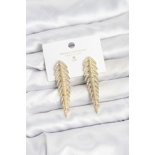 Pirinç Gold Renk Balık Sırtı Model Zirkon Taşlı Kadın Küpe