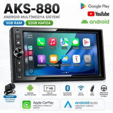Mehter AKS-880 3gb Ram 32GB Hafıza Android Multimedya Car Playli Double Teyp Tuşlu Model 7inç Youtube Kamera