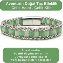 Yıldız Doğal Taş Sertifikalı Aventurin Doğal Taş Bileklik Çelik Halat Çelik Kilit