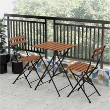 Mavi Trend Katlanır Metal Ayaklı Ahşap Masa Sandalye Bistro Üçlü Set 60X60X75 Balkon Masası Sandalye