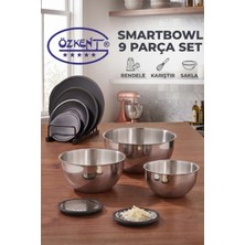 ÖZKENT Smartbowl 9 Parça Paslanmaz Rendeli Karıştırma ve Saklama Kabı (16-20-24 Cm)