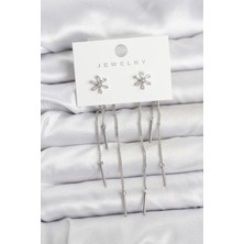 Çiçek Model Gümüş Pirinç Sallantılı Kadın Küpe