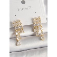 Fırsatkolik Pirinç Gold Renk Zirkon Taşlı Yağmur Model Kadın Küpe