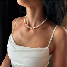 Ravinity 12MM Krem Inci Kolye Söz Nişan Nikah Düğün Için Incili Zarif Gelin Kolyesi