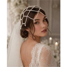 Ravinity Vintage Gelin Saç Aksesuarı, Krem Inci Taç, Incili Nikah Tacı