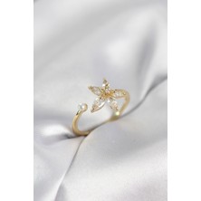 Lotus Model Zirkon Taşlı Gold Renk Kadın Yüzük