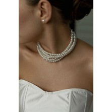 Ravinity Beyaz Renk 5 Sıra Choker Inci Kolye Gelin Aksesuarı