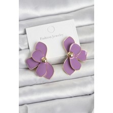 Mor Mineli Lotus Model Pirinç Kadın Küpe