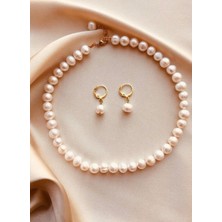 Taşmir Sertifikalı Gerçek Doğal Inci Kolye Küpe Set 8-9 mm