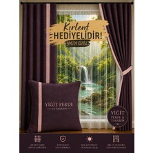 Karesi Mürdüm Rengi Pembe Biye Geçişli Kadife Dokulu Ekstraforlu Fon Perde (Ürün Kırlent Hediyelidir)