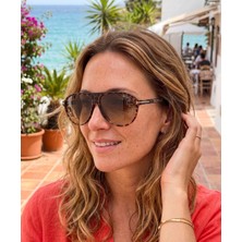 Quinley Diora Leopar Çerçeve Sofyeşil UV400 Filitreli Cam Popüler Pilot Modeli Unisex Güneş Gözlüğü