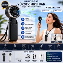 Azurtech Şarjlı Taşınabilir El Vantilatörü 15 M/s Güçlü Rüzgar Dijital Göstergeli Usb-C Mini Fan