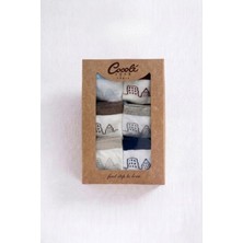 Cocole Socks Erkek Bebek Soket Çorabı Kraft Kutulu 6'lı Set Pamuklu 0-1 Yaş Mimari Desenli