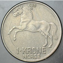 Banknoting Norveç 1 Kron 1965 Kral 5. Olav Dönemi. 25 Mm. At Temalı.