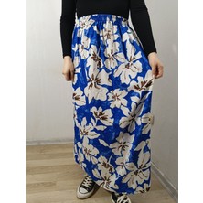Hoaryage Beli Lastikli Desenli Viskon Basma Kumaş Maxi Boy Anne Etek 36-48BEDEN