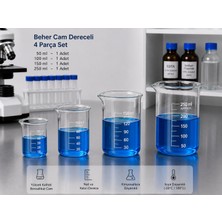 Labolist Beher Cam Dereceli 50 ml  1 Adet, 100 ml 1 Adet, 150 ml 1 Adet, 250 ml 1 Adet 4 Parça Set