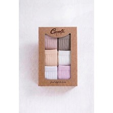 Cocole Socks Kız Bebek Soket Çorabı Kraft Kutulu 6'lı Set Pamuklu 0-1 Yaş Fitilli