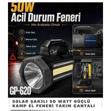 Gold Police GP-620 Solar Şarjlı Kamp El Feneri 50W - Takım Çantalı