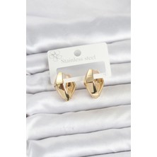 Küçük Hazine Mey Ithalat® 316L Çelik Gold Renk Elmas Model Halka Kadın Küpe