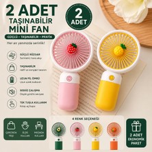 Azurtech 2 Adet Mini Şarjlı El Vantilatörü Meyve Tasarımlı Taşınabilir Sessiz Masaüstü Fan Seti
