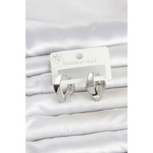 Kuşkaya Ticaret 316L Çelik Gümüş Renk Elmas Model Halka Kadın Küpe
