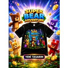 Voltrex Design Super Bear Adventure Çocuk Tişörtü Siyah Baskılı Erkek Kız Çocuk Tshirt 5-12 Yaş