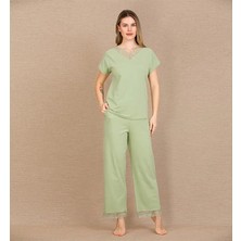 Aria's Closet Arias Closet Pamuklu Şık Tasarım Dantel Işlemeli Yeşil Kısa Kol Pijama Takımı