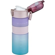 TeknoKapsül Çift Renk 600ML Kaydırmaz Silikon Gövde Rahat Içim-Pipetsiz- Motivasyon Su Matarası