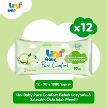 TeknoKapsül Uni Baby Pure Bebek Losyonlu Salatalık Özlü Islak Mendil 12X90 1080 Yaprak