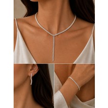 Jammy Jewerly Baget Taşlı Zarafet Seti – Kolye, Küpe ve Bileklik Kombini