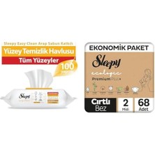 TeknoKapsül Arap Sabunu Katkılı Yüzey Temizlik Havlusu (2x) + Ecologic Ekonomik Paket Bebek Bezi 2 Numara