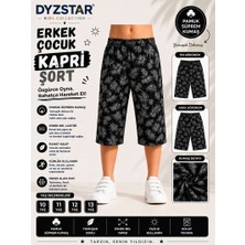 Dyzstar Erkek Çocuk Yaprak Desenli Kapri Şort Siyah Gri Yazlık Rahat Kalıp 10-11-12-13 Yaş