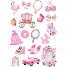 TeknoKapsül Karışık Pembe 180 Adet Sticker Seti (10 Sayfa) Tek Ebat