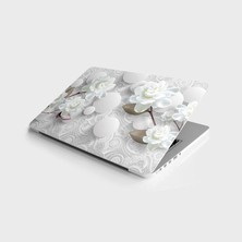 TeknoKapsül Laptop Bilgisayar Notebook Pc Kaplama Etiketi 3D Beyaz Gül