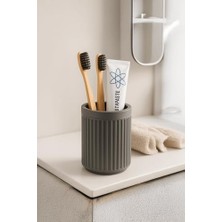 TeknoKapsül Serisi Gri Banyo Seti, 3 Parça Oval Akrilik Sabunluk Fırçalık Sıvı Sabunluk Takımı - 3319