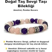 TeknoKapsül Aşk Sevgi Bileklik 8mm Pembe Kuvars Ametist Doğal Taş