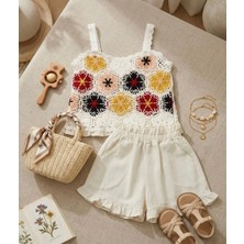 Rüya Kids Kız Çocuk Yazlık Motif ve Fırfır Detaylı Alt Üst 2 Li Takım