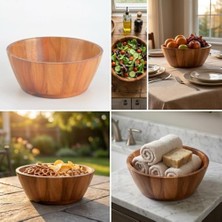 TeknoKapsül Doğal Akasya Ahşap Salata Sunum Kasesi – 30X13 cm Ekstra Derin Büyük Boy El Yapımı Meyvelik,